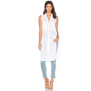 HD in Paris Anthropologie White Sleeveless Gauze Tunic Shirt High Slit XS